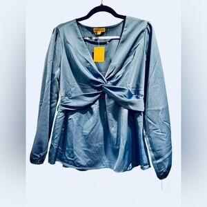 Pleione Satin Twist Blouse NWT S Blue